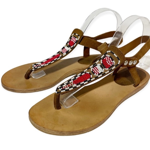 Isabel Marant Sandals Brown Suede Seed Bead - Picture 1 of 4